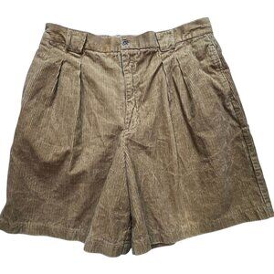 Essentials Women's Pleated Wide Wale Corduroy Shorts Stretch Size 18 Brown Solid